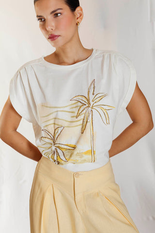 camiseta bordada kentia 39CT0045 marfil