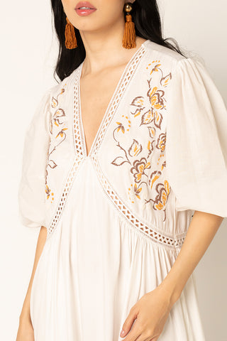 Vestido Puffed Print Alquimia 19VE0080 Marfil