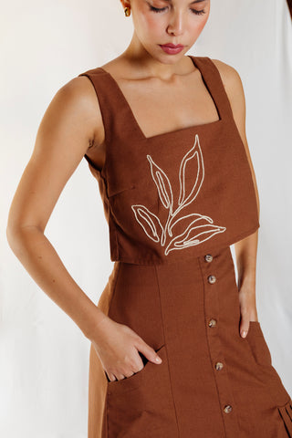 falda bordada tropicana 19FL0037 cafe