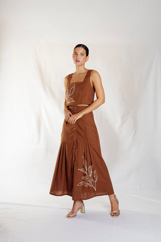 falda bordada tropicana 19FL0037 cafe