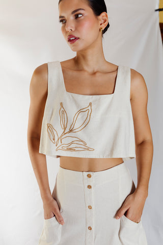 falda bordada tropicana 19FL0037 marfil