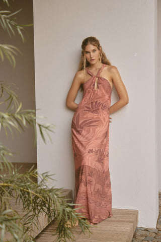 Vestido Halter Estampado Selva