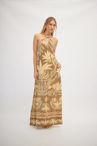 Vestido Halter Estampado Selva